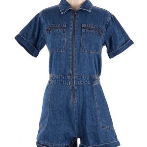 MOLLY BRACKEN DENIM ROMPER SHORTALLS JUMPSUIT  ZIP UP SZ MEDIUM EX COND!